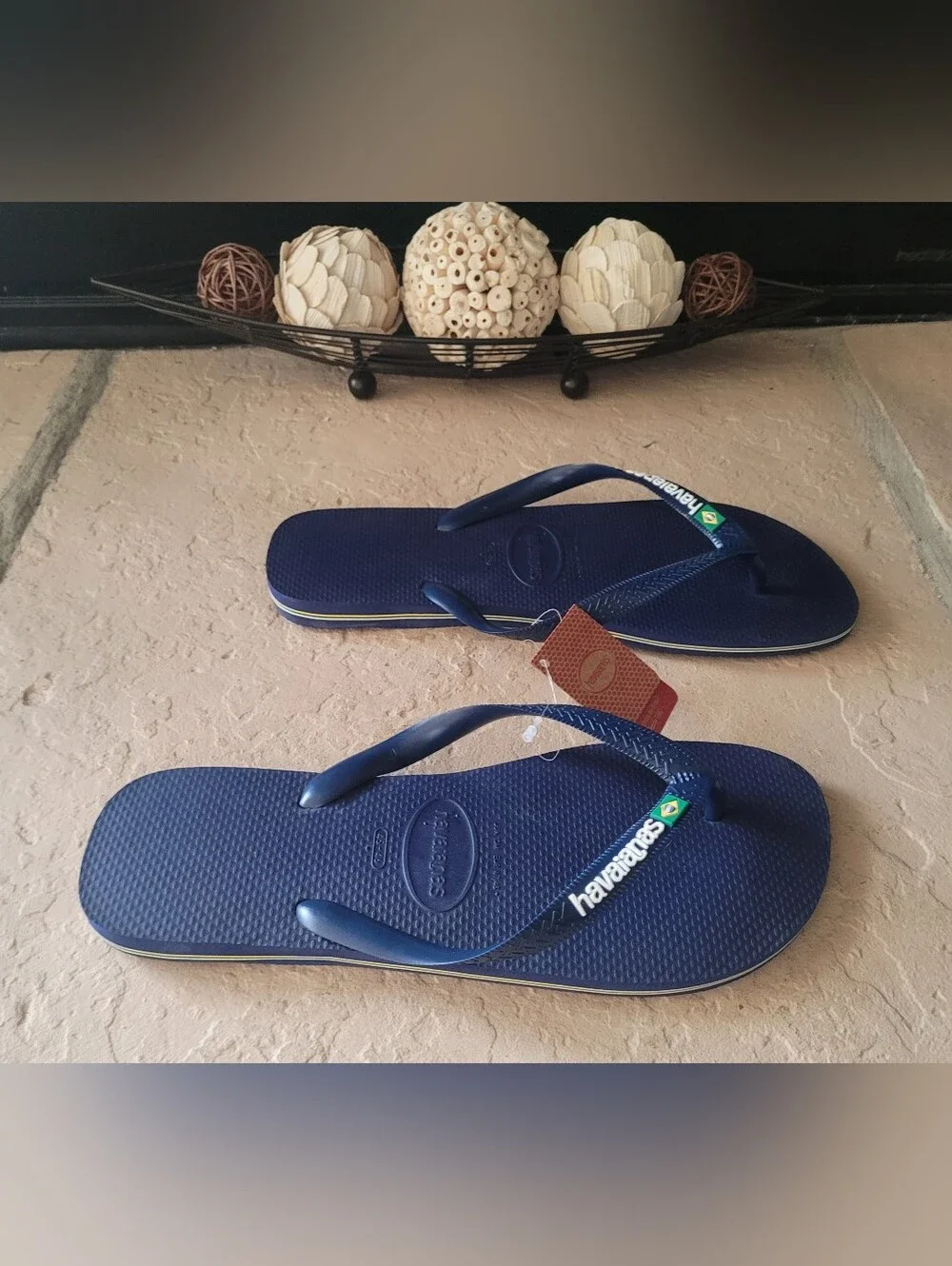 Size 45/46 (11/12) Havaianas Brazil Flag Logo Navy Blue Men Sandals